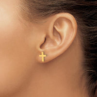 14K Yellow Gold Polished Latin Cross Post Earrings - Symbolic Faith Design in Yellow Gold by Oro Pregiato