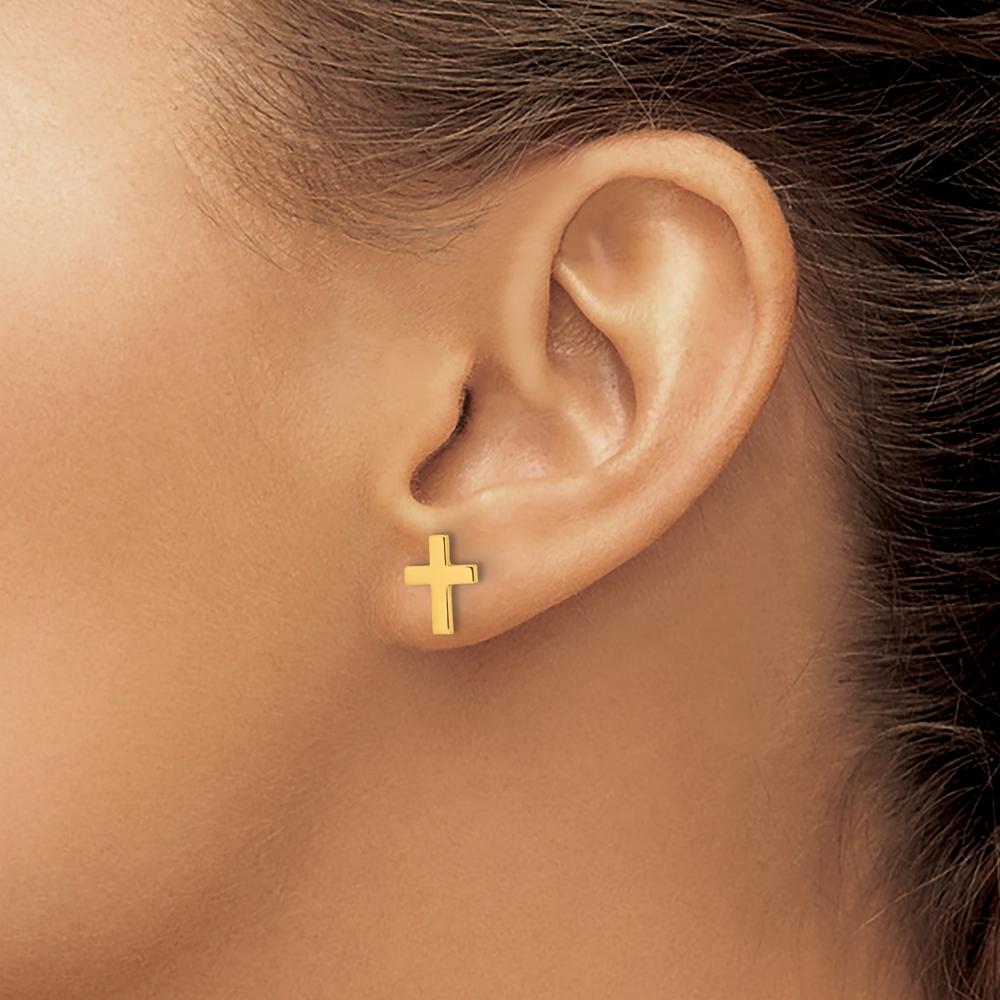 14K Yellow Gold Polished Latin Cross Post Earrings - Symbolic Faith Design in Yellow Gold by Oro Pregiato