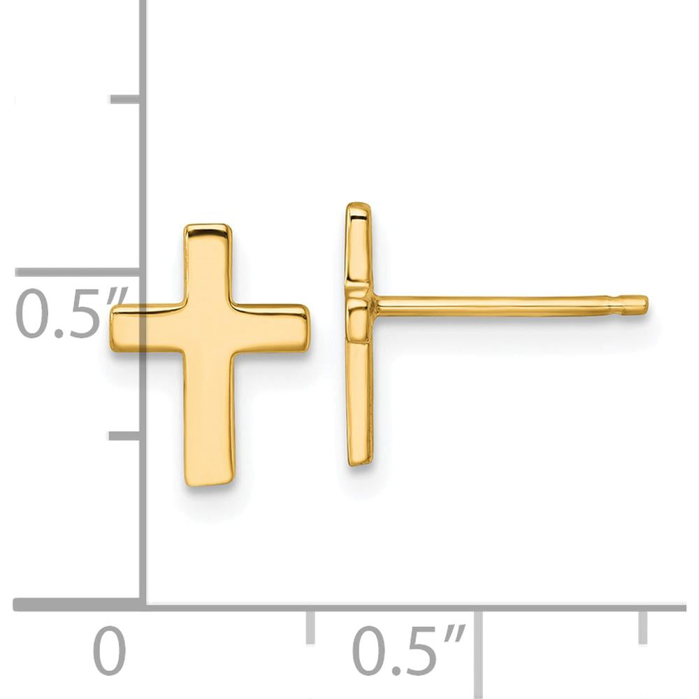 14K Yellow Gold Polished Latin Cross Post Earrings - Symbolic Faith Design in Yellow Gold by Oro Pregiato