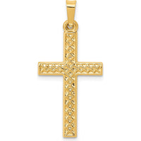 14K Yellow Gold Polished Lattice Textured Cross Pendant - 29.8mm Length by Oro Pregiato