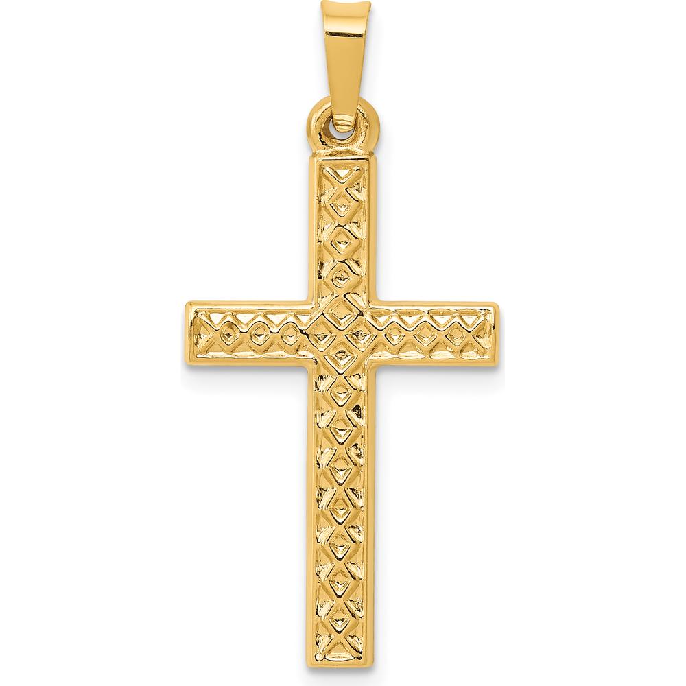 14K Yellow Gold Polished Lattice Textured Cross Pendant - 29.8mm Length by Oro Pregiato