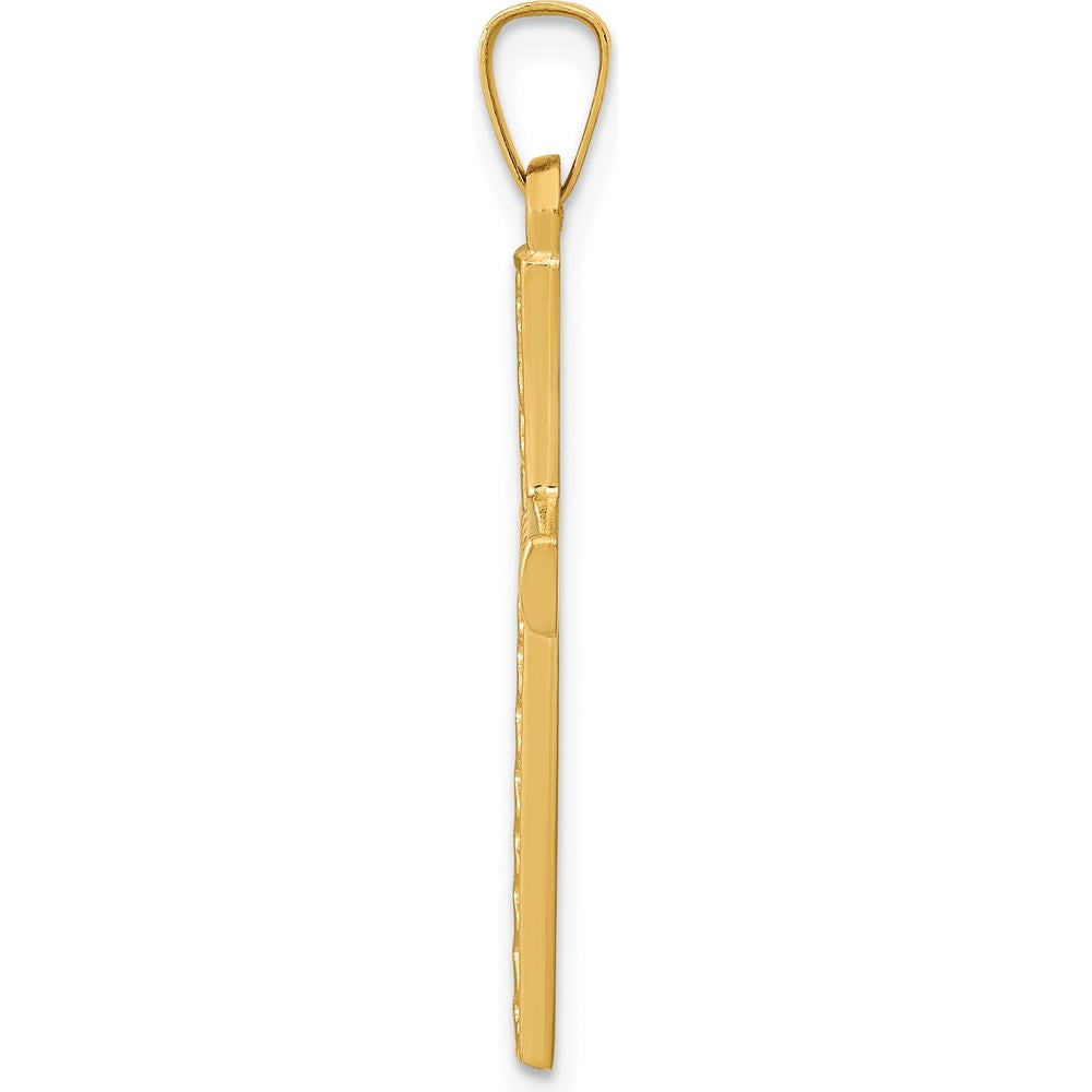 14K Yellow Gold Polished Lattice Textured Cross Pendant - 29.8mm Length by Oro Pregiato