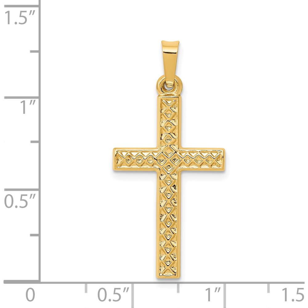 14K Yellow Gold Polished Lattice Textured Cross Pendant - 29.8mm Length by Oro Pregiato