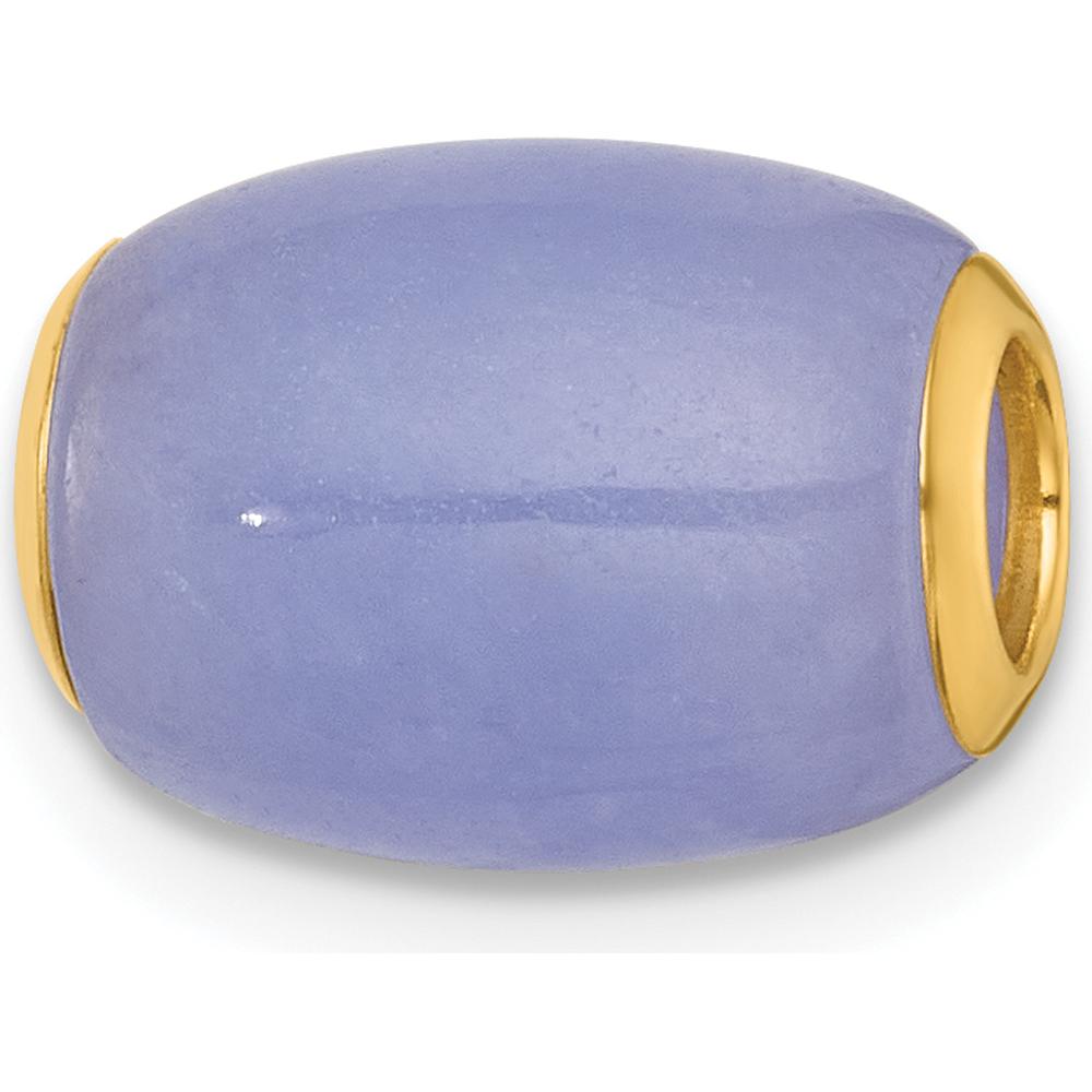 14K Yellow Gold Polished Lavender Jade Oval Barrel Bead Slide Pendant by Oro Pregiato