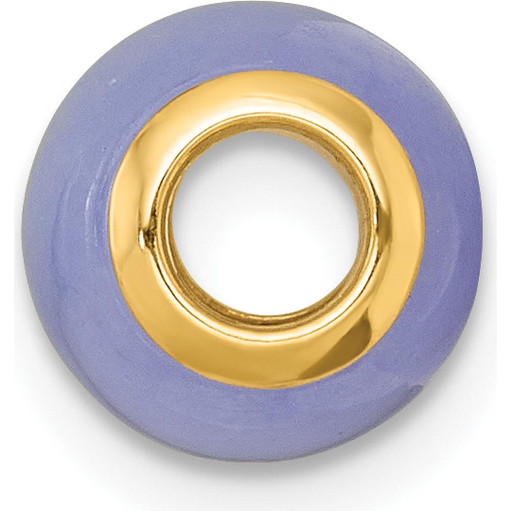 14K Yellow Gold Polished Lavender Jade Oval Barrel Bead Slide Pendant by Oro Pregiato