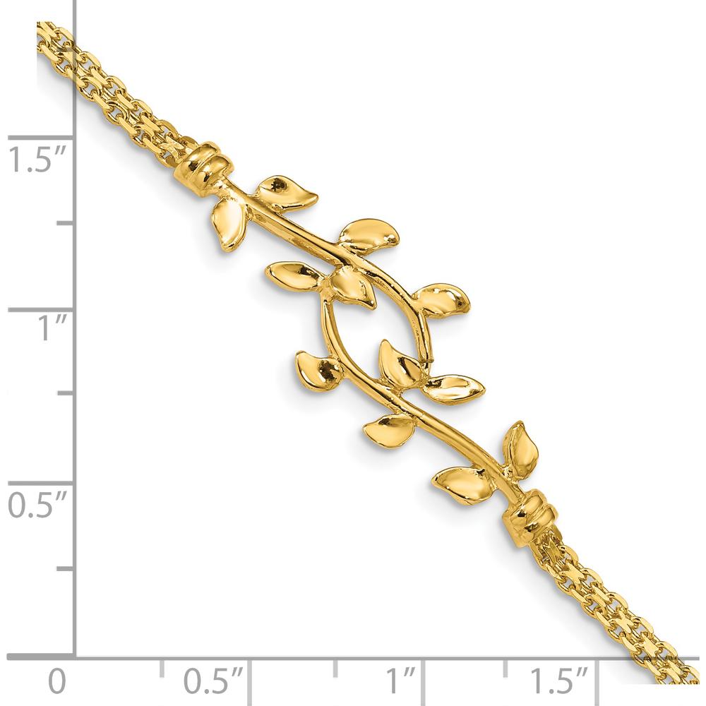 14K Yellow Gold Polished Leaf and Bismark Chain Bracelet - 7 Inches with Lobster Clasp by Oro Pregiato