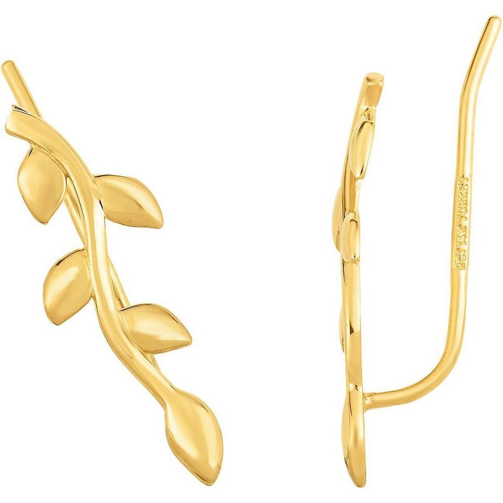 14K Yellow Gold Polished Leaf Ear Climbers by Orozza Fine Jewelry