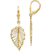 14K Yellow Gold Polished Leaf Leverback Drop Earrings by 0