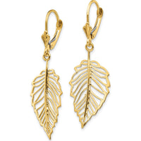 14K Yellow Gold Polished Leaf Leverback Drop Earrings by 0