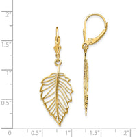 14K Yellow Gold Polished Leaf Leverback Drop Earrings by 0