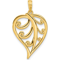 14K Yellow Gold Polished Leaf Pendant Charm - 29.7mm Length by Oro Pregiato