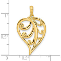14K Yellow Gold Polished Leaf Pendant Charm - 29.7mm Length by Oro Pregiato