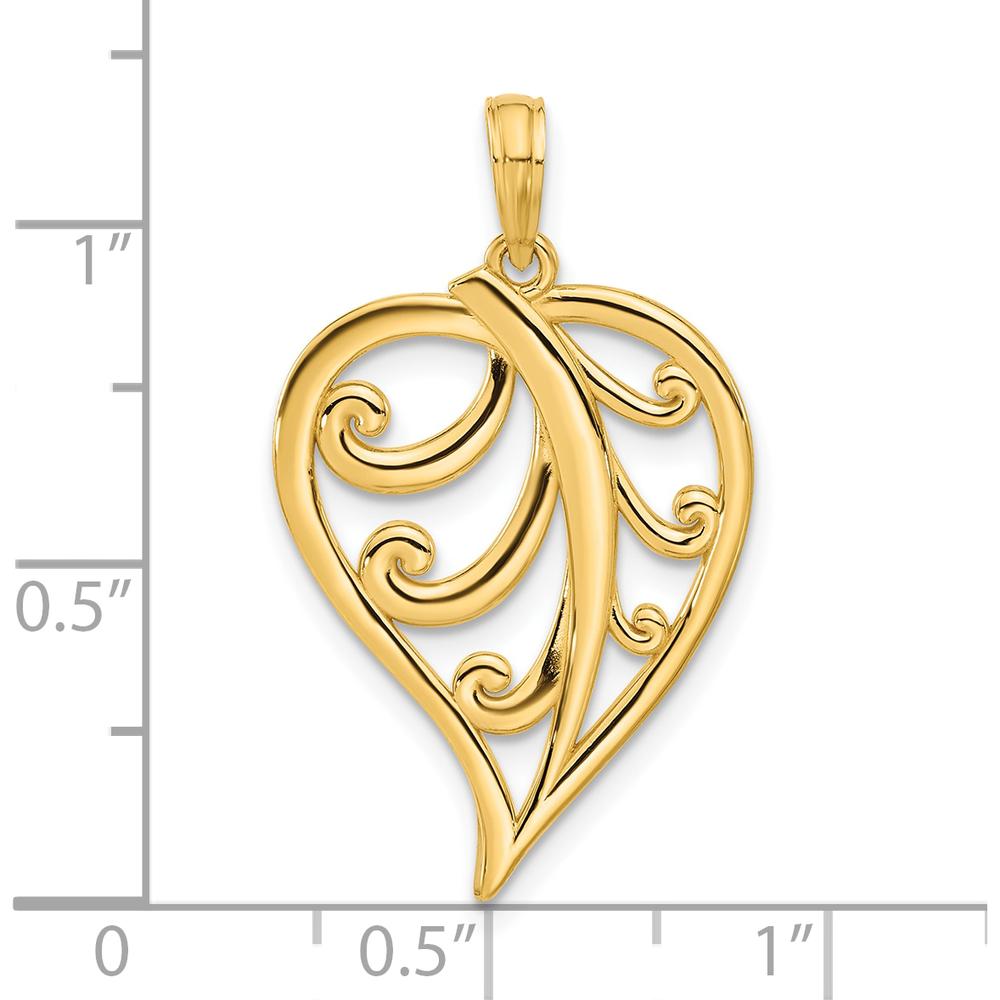 14K Yellow Gold Polished Leaf Pendant Charm - 29.7mm Length by Oro Pregiato