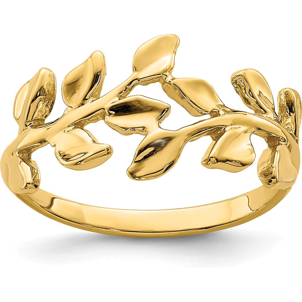14K Yellow Gold Polished Leaf Ring - Elegant Nature-Inspired Design by Oro Pregiato