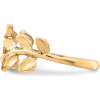 14K Yellow Gold Polished Leaf Ring - Elegant Nature-Inspired Design by Oro Pregiato