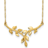 14K Yellow Gold Polished Leaves Necklace with Singapore Chain - 17" by 0