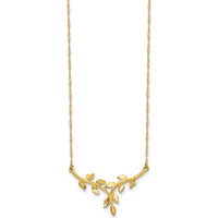 14K Yellow Gold Polished Leaves Necklace with Singapore Chain - 17" by 0