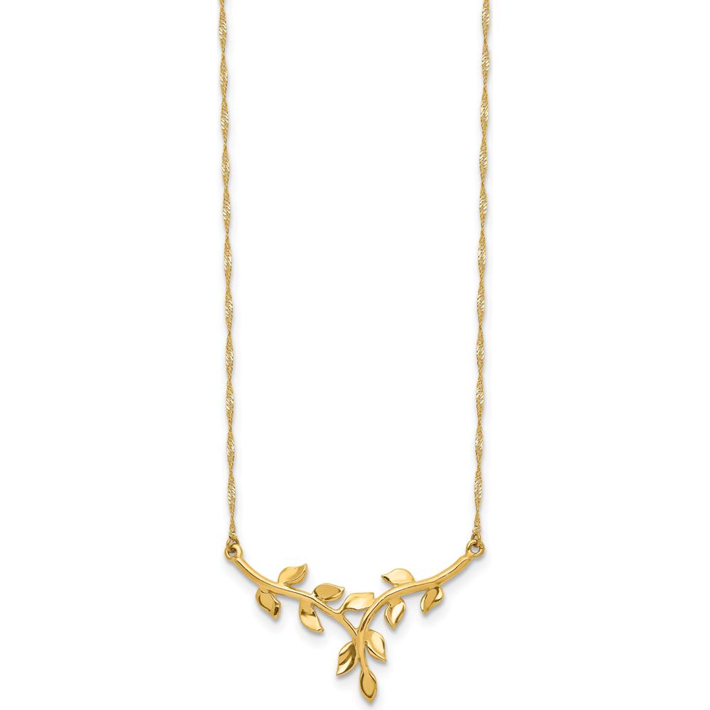 14K Yellow Gold Polished Leaves Necklace with Singapore Chain - 17" by 0