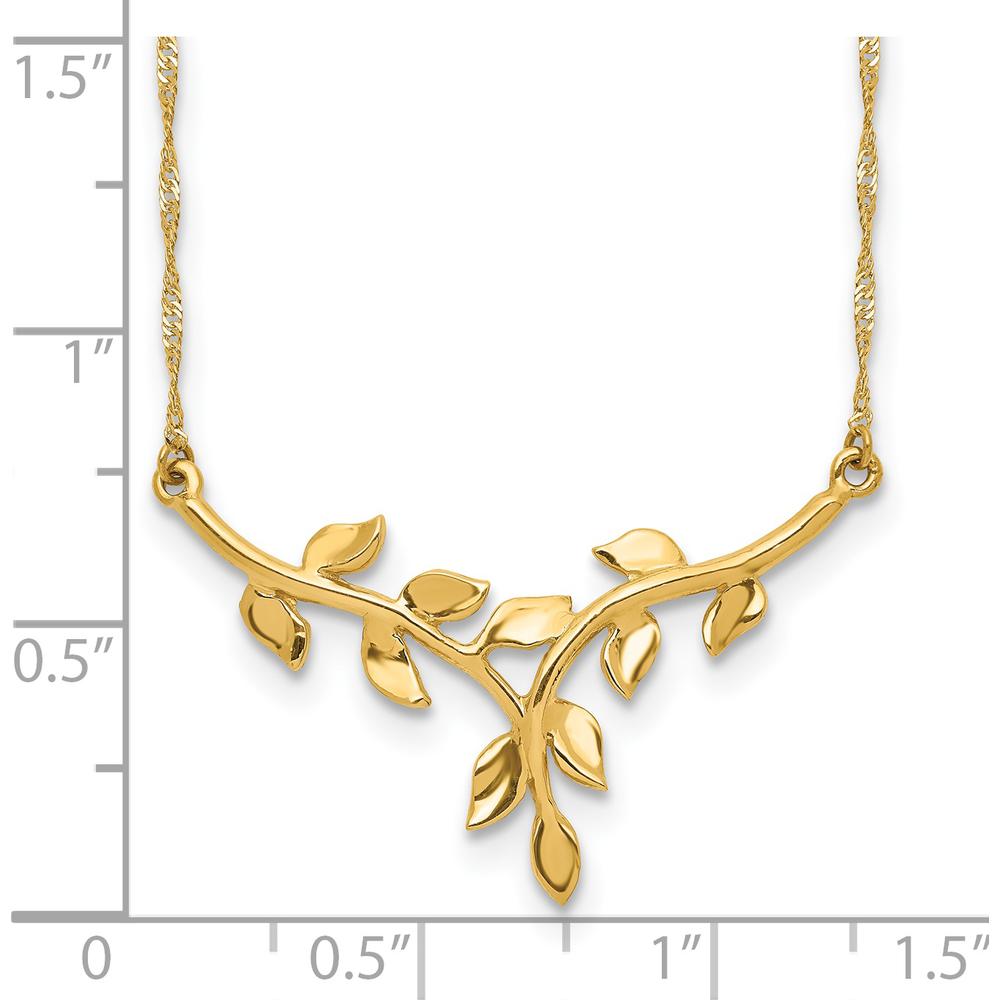 14K Yellow Gold Polished Leaves Necklace with Singapore Chain - 17" by 0