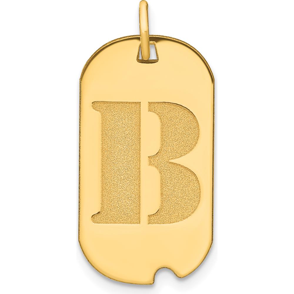 14K Yellow Gold Polished Letter B Initial Dog Tag Pendant by Oro Pregiato