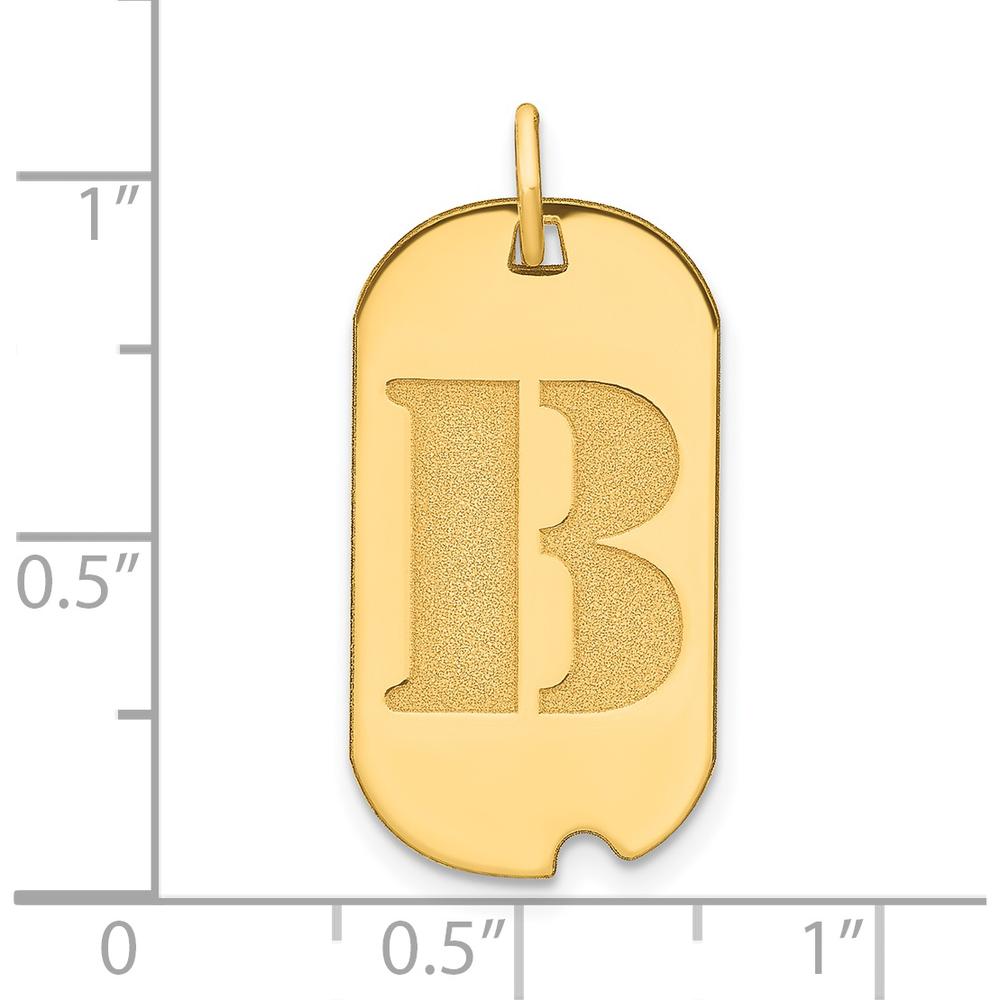14K Yellow Gold Polished Letter B Initial Dog Tag Pendant by Oro Pregiato