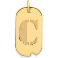 14K Yellow Gold Polished Letter C Dog Tag Pendant with Satin Texture and Brushed Finish by Oro Pregiato