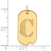 14K Yellow Gold Polished Letter C Dog Tag Pendant with Satin Texture and Brushed Finish by Oro Pregiato