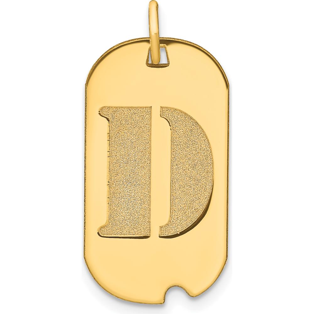 14K Yellow Gold Polished Letter D Initial Dog Tag Pendant - Custom Laser Cut Design by Oro Pregiato
