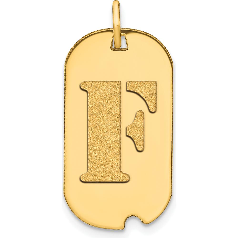 14K Yellow Gold Polished Letter F Initial Dog Tag Pendant - 24.6mm x 13.19mm by Oro Pregiato