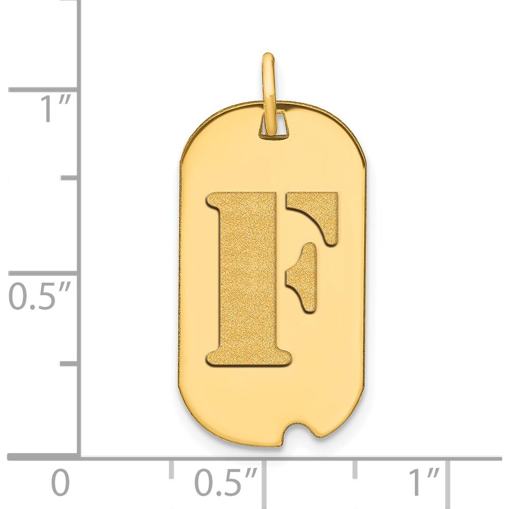 14K Yellow Gold Polished Letter F Initial Dog Tag Pendant - 24.6mm x 13.19mm by Oro Pregiato