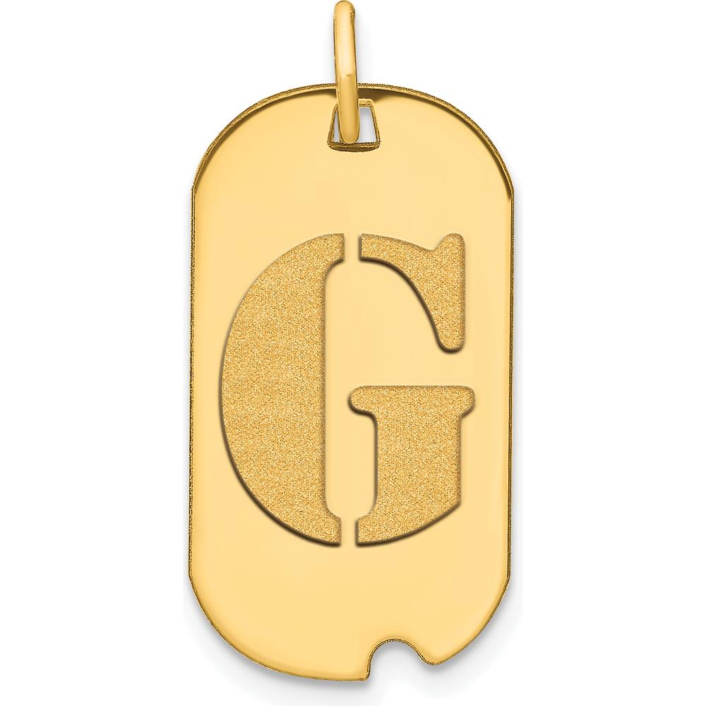 14K Yellow Gold Polished Letter G Initial Dog Tag Pendant - 24.6mm Length by Oro Pregiato