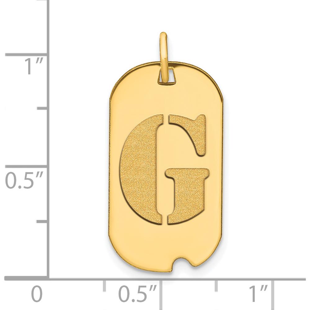 14K Yellow Gold Polished Letter G Initial Dog Tag Pendant - 24.6mm Length by Oro Pregiato