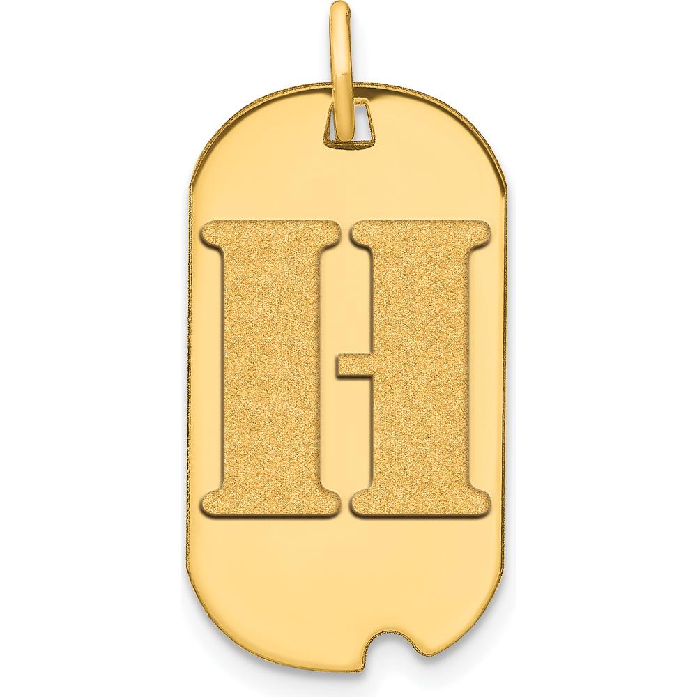 14K Yellow Gold Polished Letter H Initial Dog Tag Pendant - Satin Finish, Laser Cut Design by Oro Pregiato