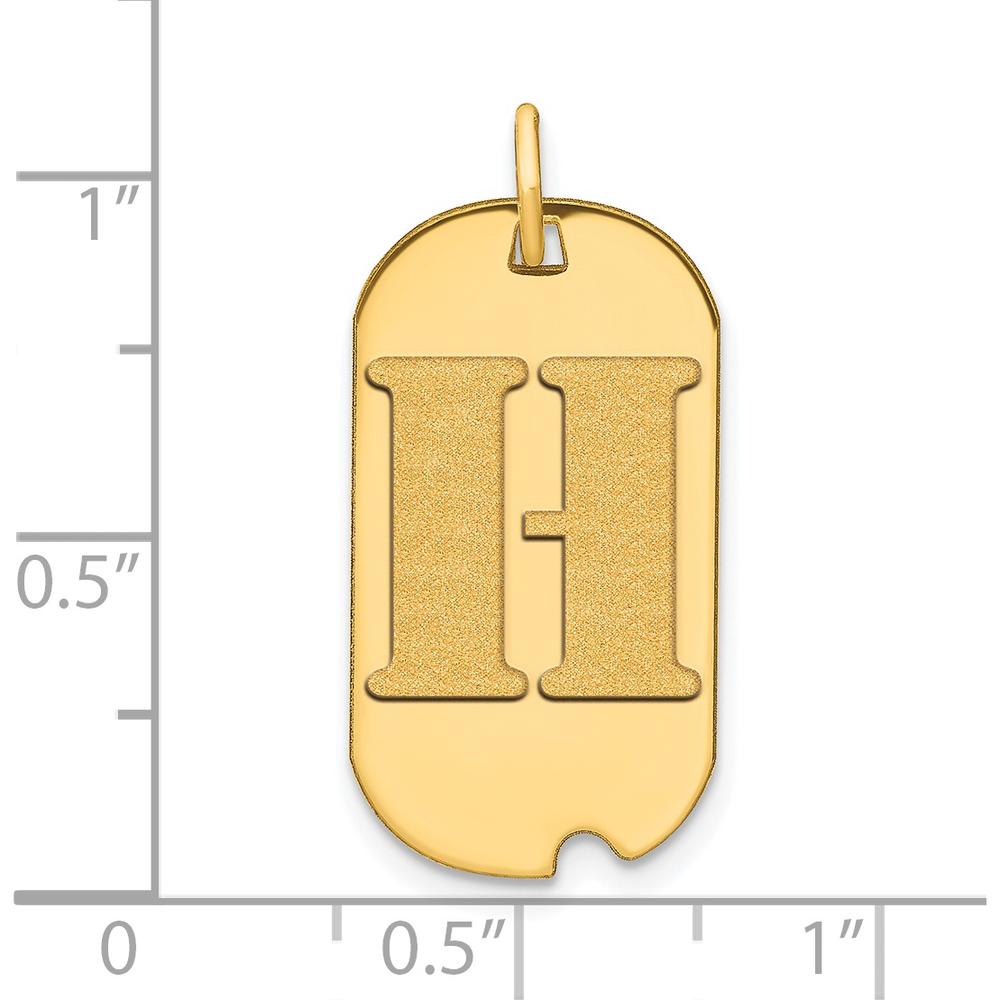 14K Yellow Gold Polished Letter H Initial Dog Tag Pendant - Satin Finish, Laser Cut Design by Oro Pregiato