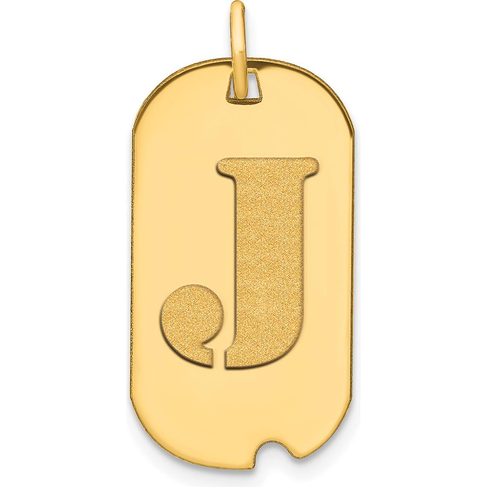 14K Yellow Gold Polished Letter J Initial Dog Tag Pendant by Oro Pregiato
