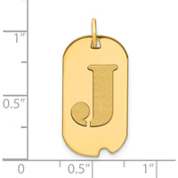 14K Yellow Gold Polished Letter J Initial Dog Tag Pendant by Oro Pregiato