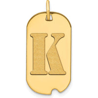 14K Yellow Gold Polished Letter K Initial Dog Tag Pendant - Personalized Laser Cut Charm by Oro Pregiato
