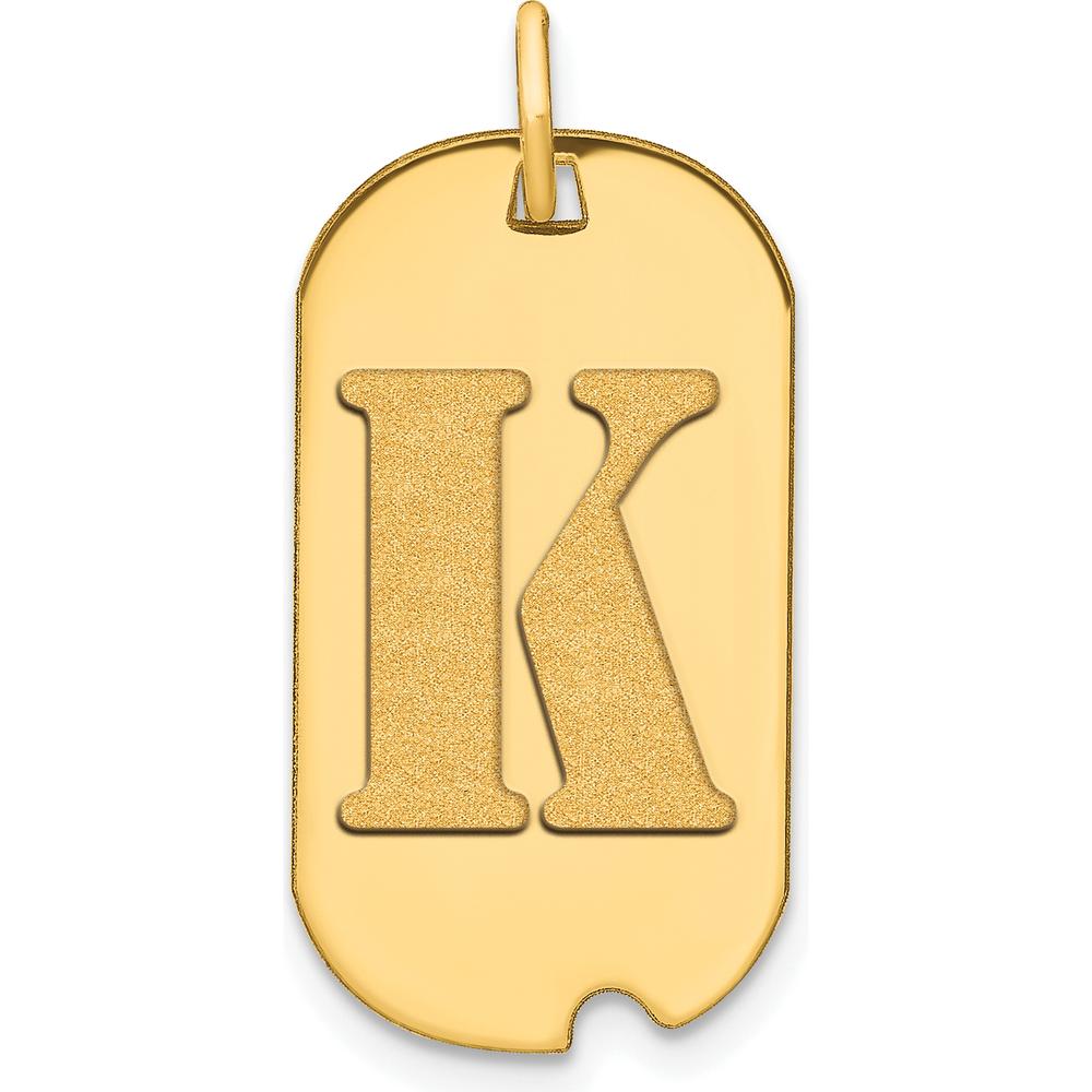 14K Yellow Gold Polished Letter K Initial Dog Tag Pendant - Personalized Laser Cut Charm by Oro Pregiato