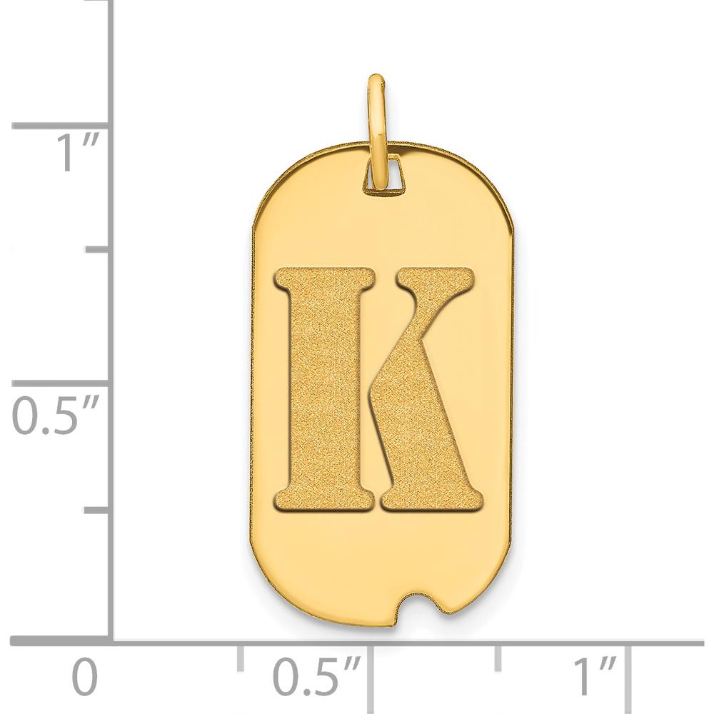 14K Yellow Gold Polished Letter K Initial Dog Tag Pendant - Personalized Laser Cut Charm by Oro Pregiato