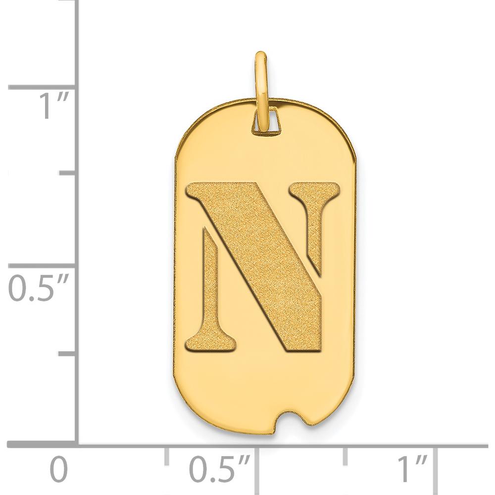 14K Yellow Gold Polished Letter N Initial Dog Tag Pendant - 24.6mm Length by Oro Pregiato