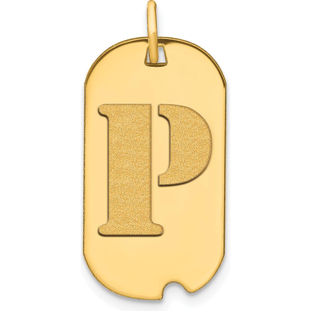 14K Yellow Gold Polished Letter P Initial Dog Tag Pendant - 24.6mm x 13.19mm by Oro Pregiato