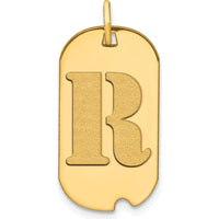 14K Yellow Gold Polished Letter R Initial Dog Tag Pendant with Satin & Brushed Finish by Oro Pregiato