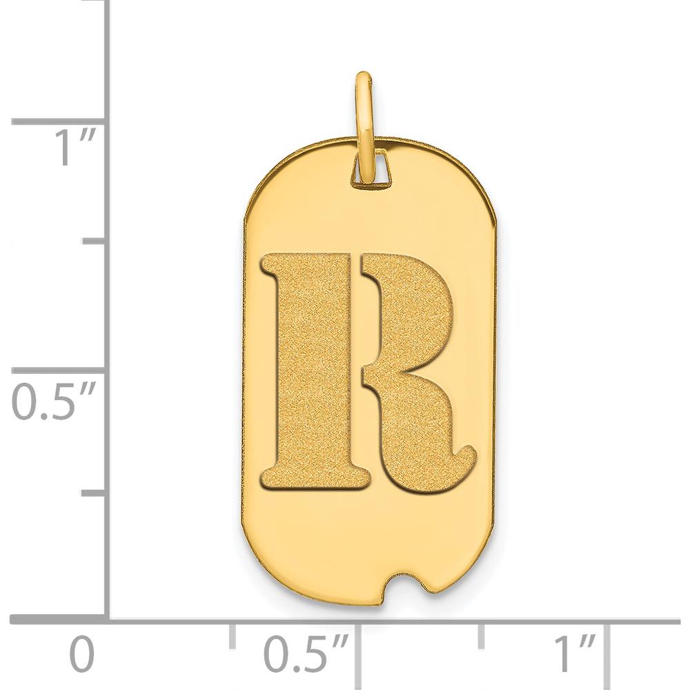 14K Yellow Gold Polished Letter R Initial Dog Tag Pendant with Satin & Brushed Finish by Oro Pregiato