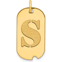 14K Yellow Gold Polished Letter S Initial Dog Tag Pendant - Elegant Satin Finish by Oro Pregiato