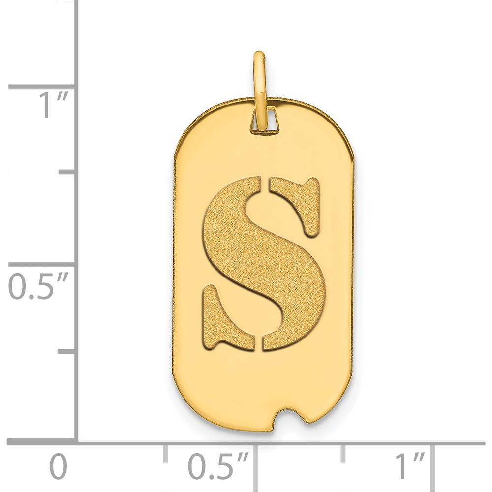 14K Yellow Gold Polished Letter S Initial Dog Tag Pendant - Elegant Satin Finish by Oro Pregiato