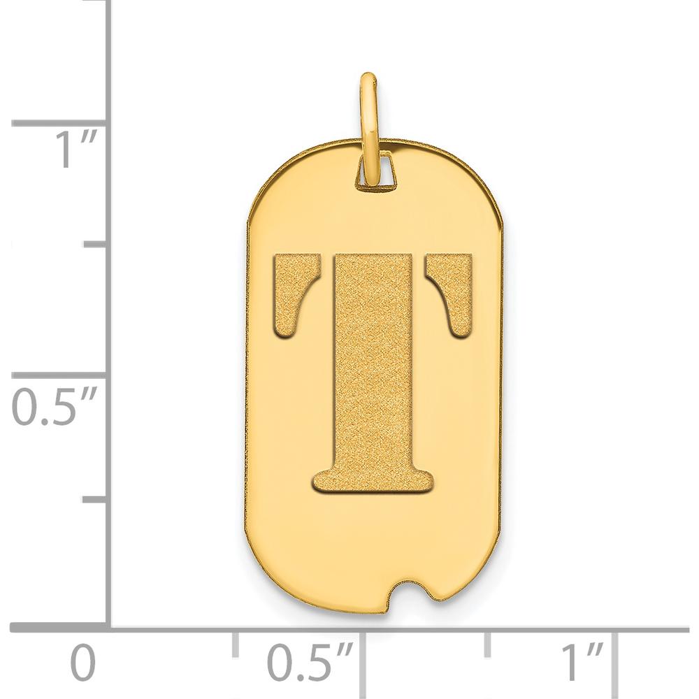 14K Yellow Gold Polished Letter T Initial Dog Tag Pendant with Satin Finish and Brushed Detail by Oro Pregiato