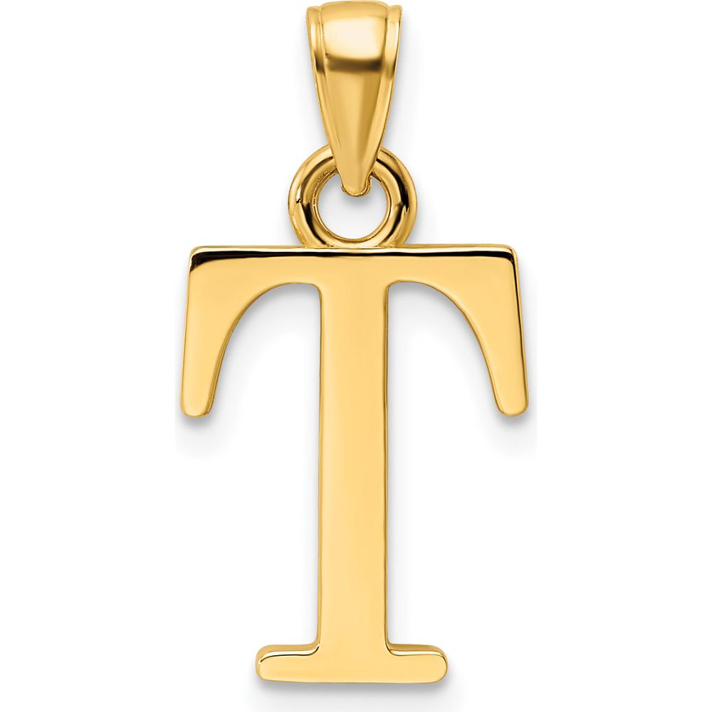 14K Yellow Gold Polished Letter T Pendant - Elegant Personal Charm in Large Size by Oro Pregiato