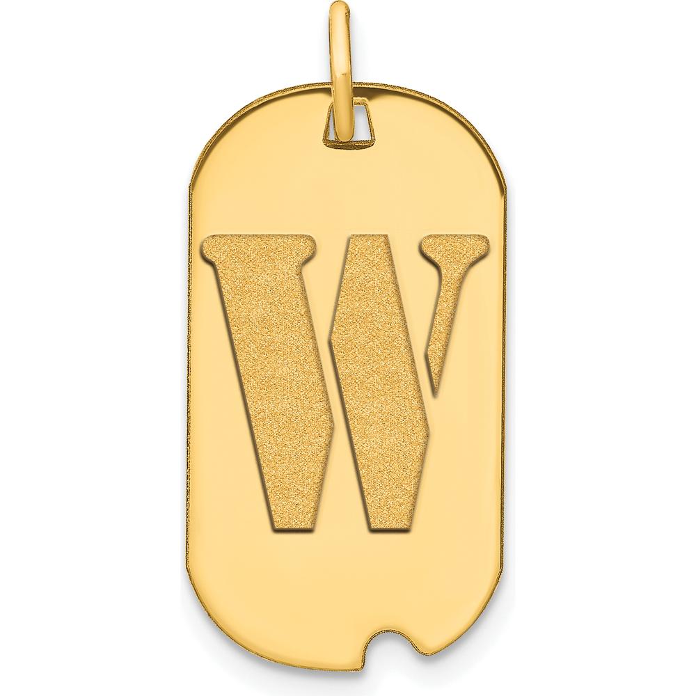 14K Yellow Gold Polished Letter W Initial Dog Tag Pendant - 24.6mm Length, 13.19mm Width by Oro Pregiato