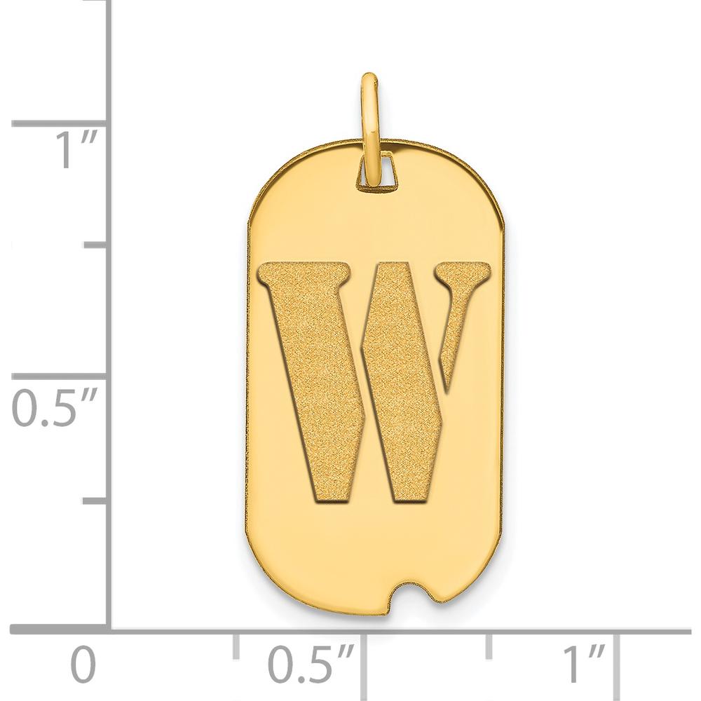 14K Yellow Gold Polished Letter W Initial Dog Tag Pendant - 24.6mm Length, 13.19mm Width by Oro Pregiato