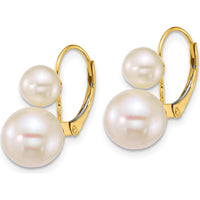 14K Yellow Gold Polished Leverback Earrings with 6-9mm White Freshwater Cultured Pearls by Monteluci Fine Jewelry